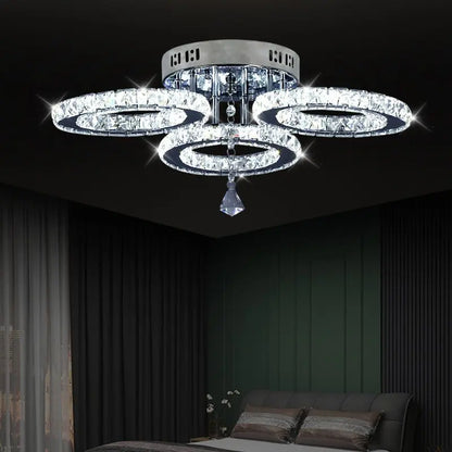 Modern K9 Led Crystal Ceiling Lamp Smart Chandelier Pendant Light Ring Chrome Plafonier Fixture Dining Living Room Decor Luxury