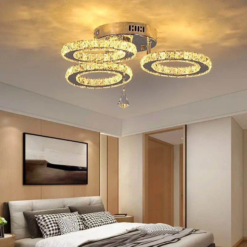 Modern K9 Led Crystal Ceiling Lamp Smart Chandelier Pendant Light Ring Chrome Plafonier Fixture Dining Living Room Decor Luxury