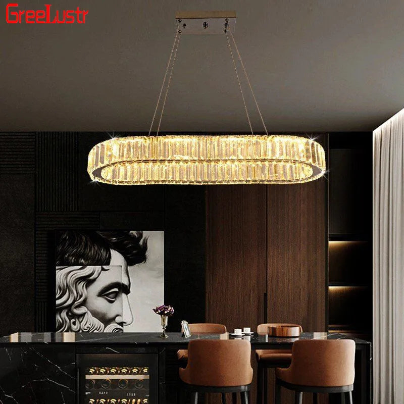 Modern Rectangle Crystal Led Pendant Light Luxury Mirror Stainless Steel Hanging Lamp Indoor Lighting Restaurant Led Lustres