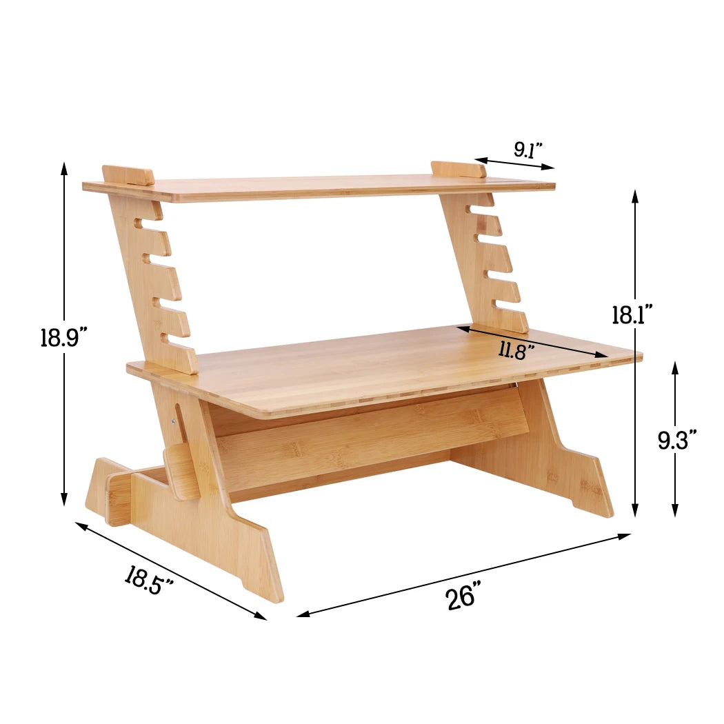 Support de moniteur de bureau d'ordinateur debout en bambou, support de moniteur stable et réglable en hauteur, convertisseur de station de travail pour ordinateur portable