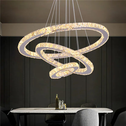 Crystal Led Ring Pendant Lights Modern Chandelier Ceiling Lamps Living Dining Room Decoration Lustre Hanging Fixtures Luminaire