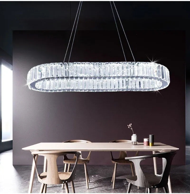 Modern Rectangle Crystal Led Pendant Light Luxury Mirror Stainless Steel Hanging Lamp Indoor Lighting Restaurant Led Lustres