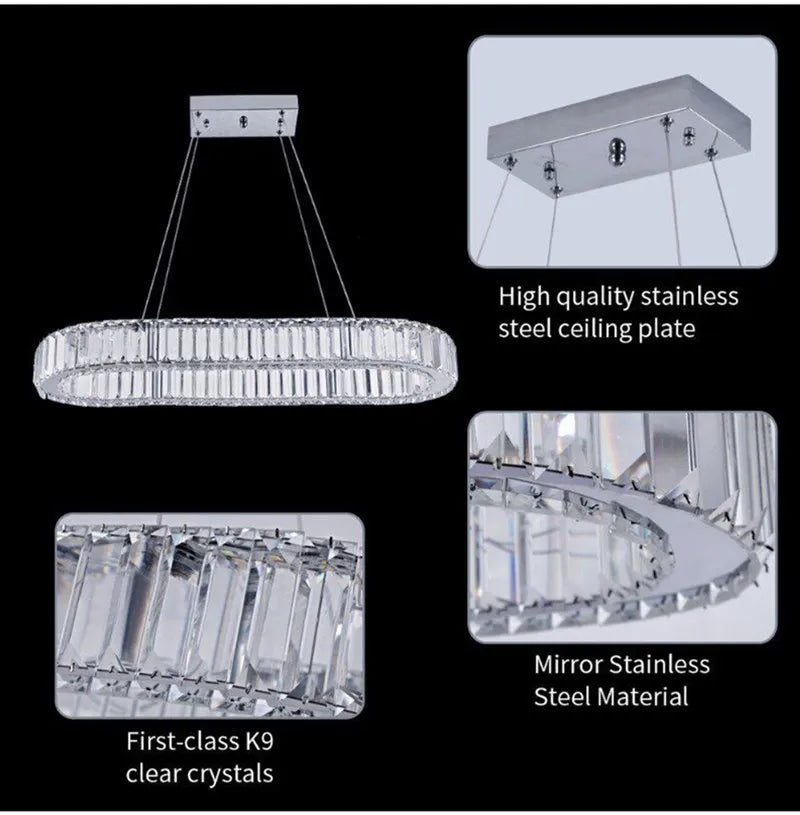 Modern Rectangle Crystal Led Pendant Light Luxury Mirror Stainless Steel Hanging Lamp Indoor Lighting Restaurant Led Lustres