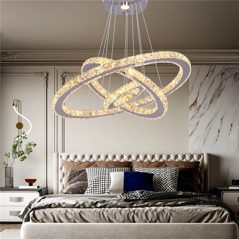 Crystal Led Ring Pendant Lights Modern Chandelier Ceiling Lamps Living Dining Room Decoration Lustre Hanging Fixtures Luminaire