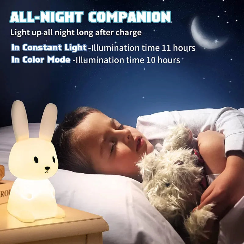 Veilleuse pour chambre d'enfant, lampe en forme de lapin mignon, cadeaux pour crèche, filles, garçons, tout-petits, décoration de chambre Kawaii, veilleuse USB en silicone en forme de lapin