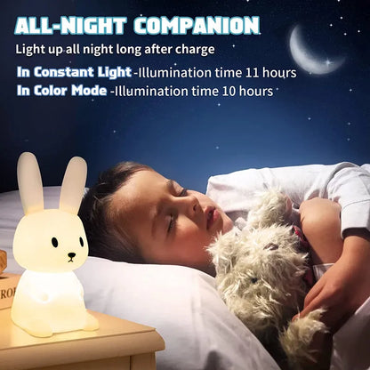 Veilleuse pour chambre d'enfant, lampe en forme de lapin mignon, cadeaux pour crèche, filles, garçons, tout-petits, décoration de chambre Kawaii, veilleuse USB en silicone en forme de lapin