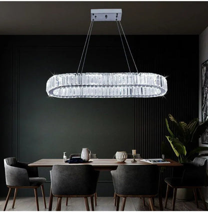 Modern Rectangle Crystal Led Pendant Light Luxury Mirror Stainless Steel Hanging Lamp Indoor Lighting Restaurant Led Lustres