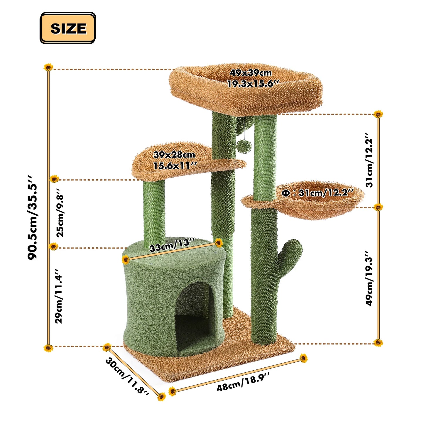 Arbre à chat en forme de cactus, maison pour chat avec griffoir, joli meuble de jeu avec condo, griffoir moderne pour animaux de compagnie