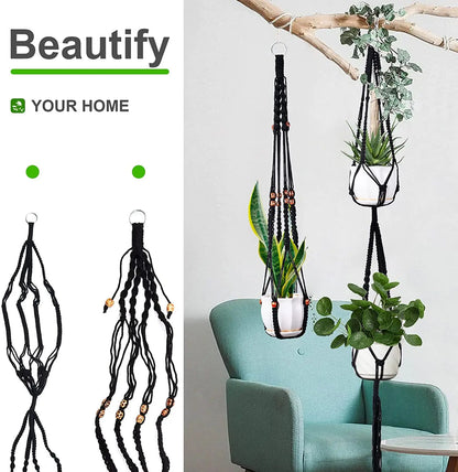 Paniers suspendus faits à la main en macramé pour pots de fleurs, décoration suspendue pour balcon, corde de levage nouée, fournitures de jardin pour la maison