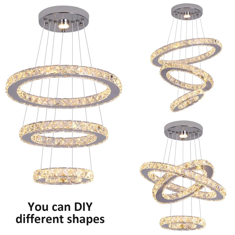 Crystal Led Ring Pendant Lights Modern Chandelier Ceiling Lamps Living Dining Room Decoration Lustre Hanging Fixtures Luminaire