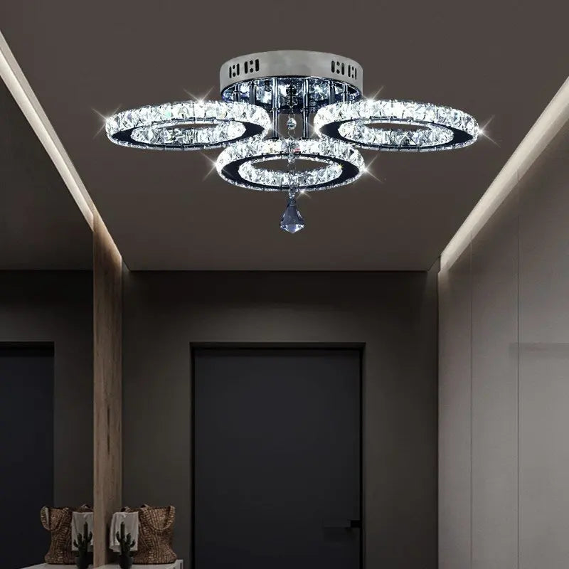 Modern K9 Led Crystal Ceiling Lamp Smart Chandelier Pendant Light Ring Chrome Plafonier Fixture Dining Living Room Decor Luxury