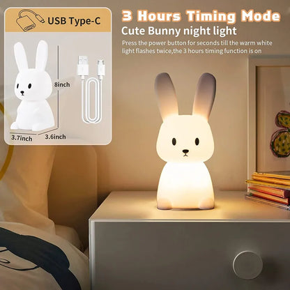 Veilleuse pour chambre d'enfant, lampe en forme de lapin mignon, cadeaux pour crèche, filles, garçons, tout-petits, décoration de chambre Kawaii, veilleuse USB en silicone en forme de lapin