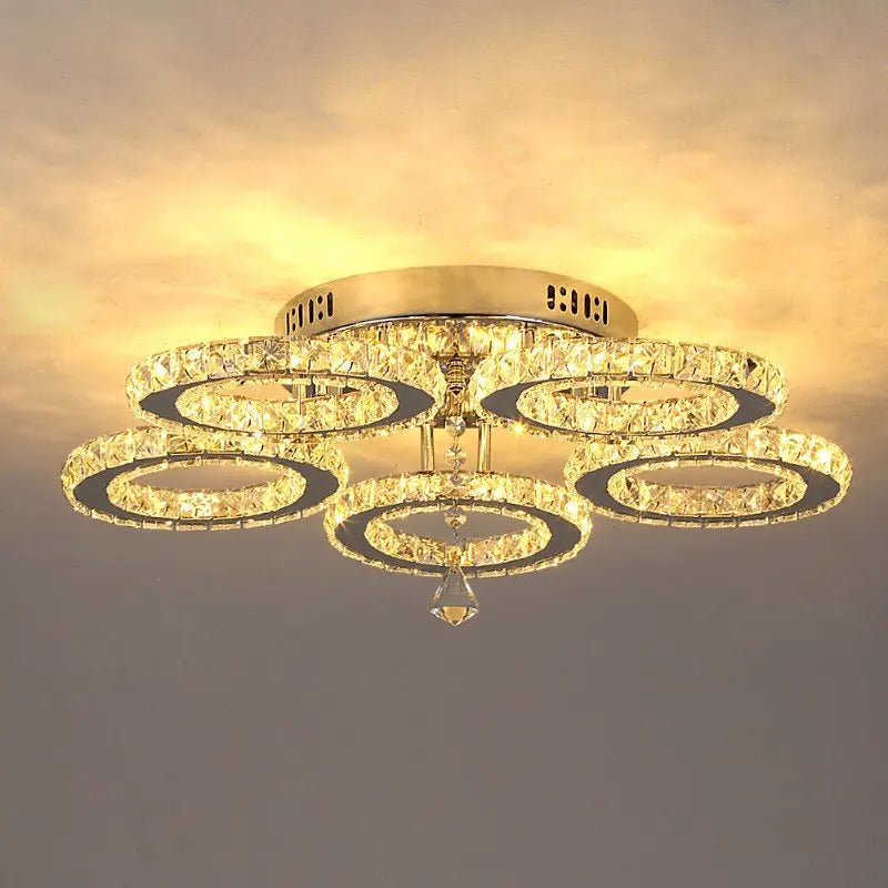 Modern K9 Led Crystal Ceiling Lamp Smart Chandelier Pendant Light Ring Chrome Plafonier Fixture Dining Living Room Decor Luxury