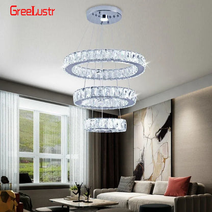 Modern Pendant Light Luxury Big Crystal LED Chandelier Home Appliance Decorate Lustre Hanging Fixture Ceiling Lamp Living Room