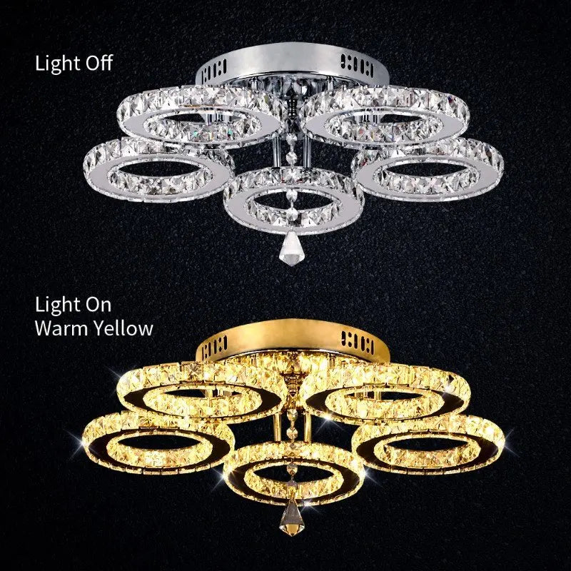 Modern K9 Led Crystal Ceiling Lamp Smart Chandelier Pendant Light Ring Chrome Plafonier Fixture Dining Living Room Decor Luxury