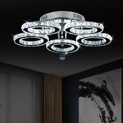 Modern K9 Led Crystal Ceiling Lamp Smart Chandelier Pendant Light Ring Chrome Plafonier Fixture Dining Living Room Decor Luxury