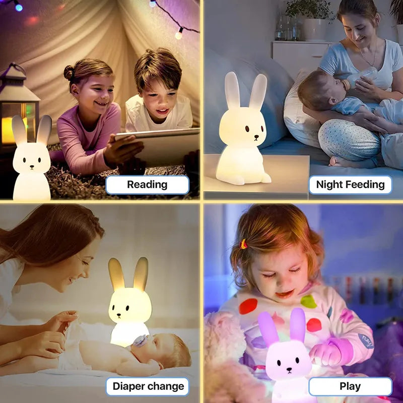 Veilleuse pour chambre d'enfant, lampe en forme de lapin mignon, cadeaux pour crèche, filles, garçons, tout-petits, décoration de chambre Kawaii, veilleuse USB en silicone en forme de lapin