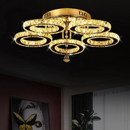 Modern K9 Led Crystal Ceiling Lamp Smart Chandelier Pendant Light Ring Chrome Plafonier Fixture Dining Living Room Decor Luxury