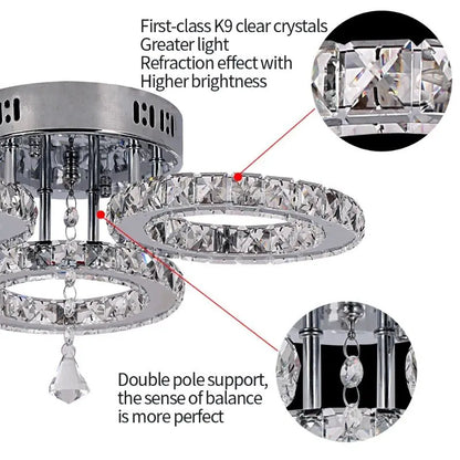 Modern K9 Led Crystal Ceiling Lamp Smart Chandelier Pendant Light Ring Chrome Plafonier Fixture Dining Living Room Decor Luxury