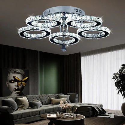 Modern K9 Led Crystal Ceiling Lamp Smart Chandelier Pendant Light Ring Chrome Plafonier Fixture Dining Living Room Decor Luxury