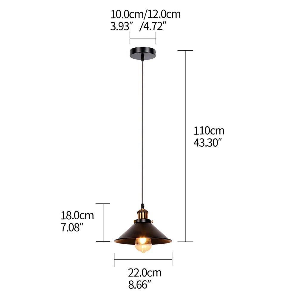 Lampe suspendue rétro en fer forgé pour grenier, petite lampe parapluie noire E27, éclairage d'intérieur pour chambre à coucher, cuisine, salle à manger, salon, allée