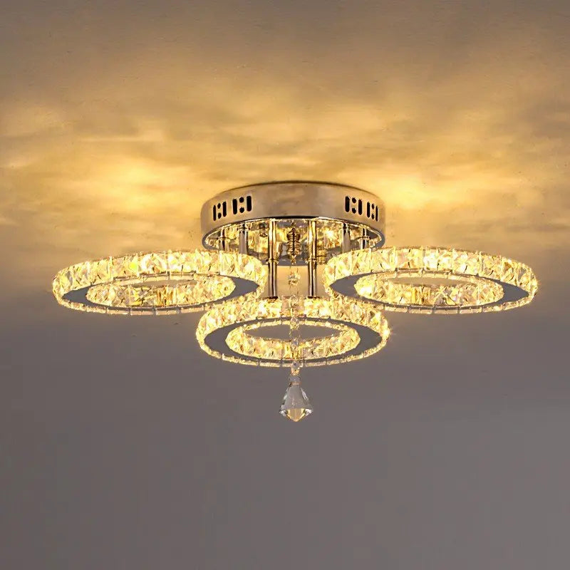 Modern K9 Led Crystal Ceiling Lamp Smart Chandelier Pendant Light Ring Chrome Plafonier Fixture Dining Living Room Decor Luxury