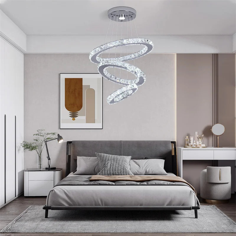 Modern Large Crystal Led Pendant Chandelier Lights Luxury Led Lusters Hanging Lamp for Bedroom Home Lighting Fixtures Home Decor