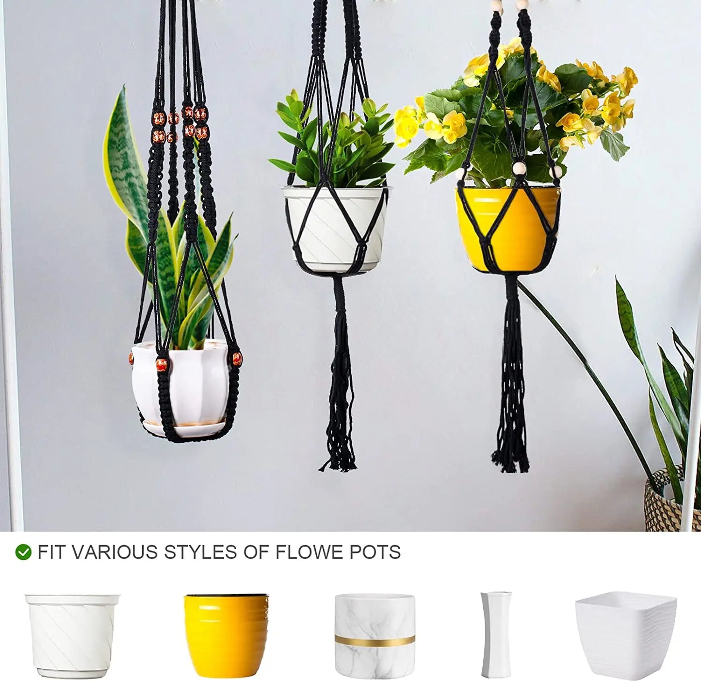 Paniers suspendus faits à la main en macramé pour pots de fleurs, décoration suspendue pour balcon, corde de levage nouée, fournitures de jardin pour la maison