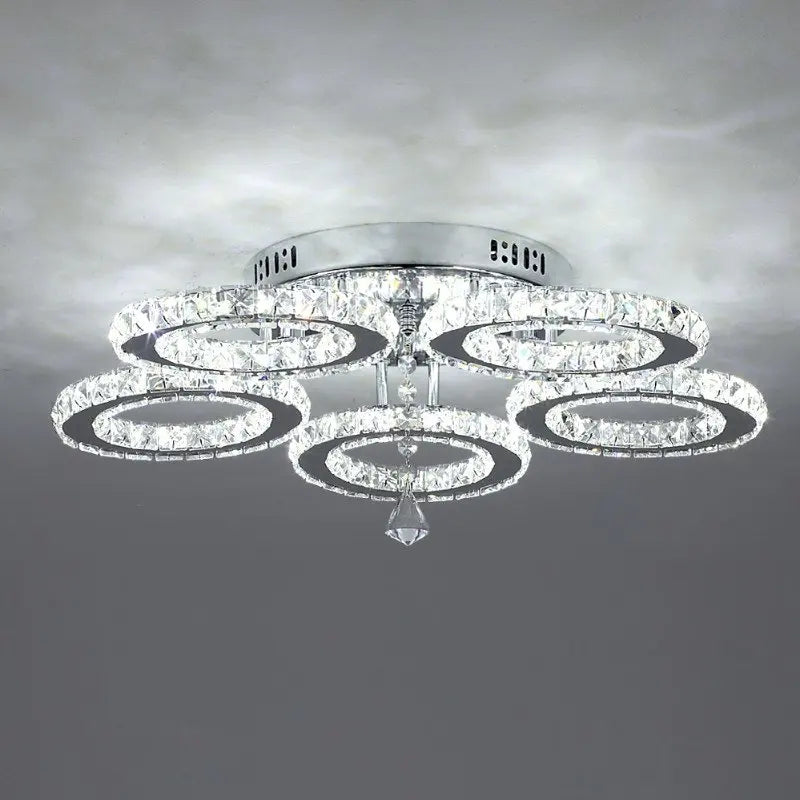 Modern K9 Led Crystal Ceiling Lamp Smart Chandelier Pendant Light Ring Chrome Plafonier Fixture Dining Living Room Decor Luxury