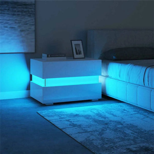 Mesita de noche moderna de lujo con luz LED y 2 cajones, organizador de almacenamiento, mesita de noche, muebles de dormitorio para la noche, 20 colores