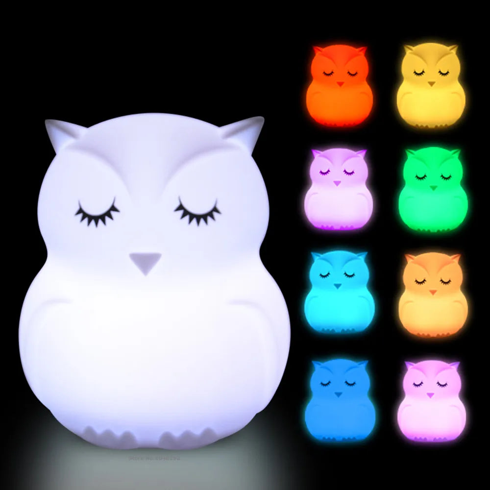 Lámpara de noche LED con forma de búho, sensor táctil, control remoto, 9 colores, temporizador regulable, lámpara de noche recargable de silicona para niños, regalo para bebés