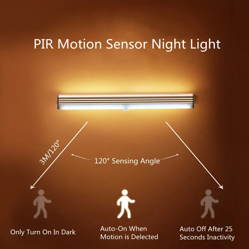 Veilleuse LED intelligente avec détecteur de mouvement, lampe de nuit pour chambre à coucher, intensité variable sans fil, chargement USB, lampes de nuit pour armoire, éclairage de cuisine