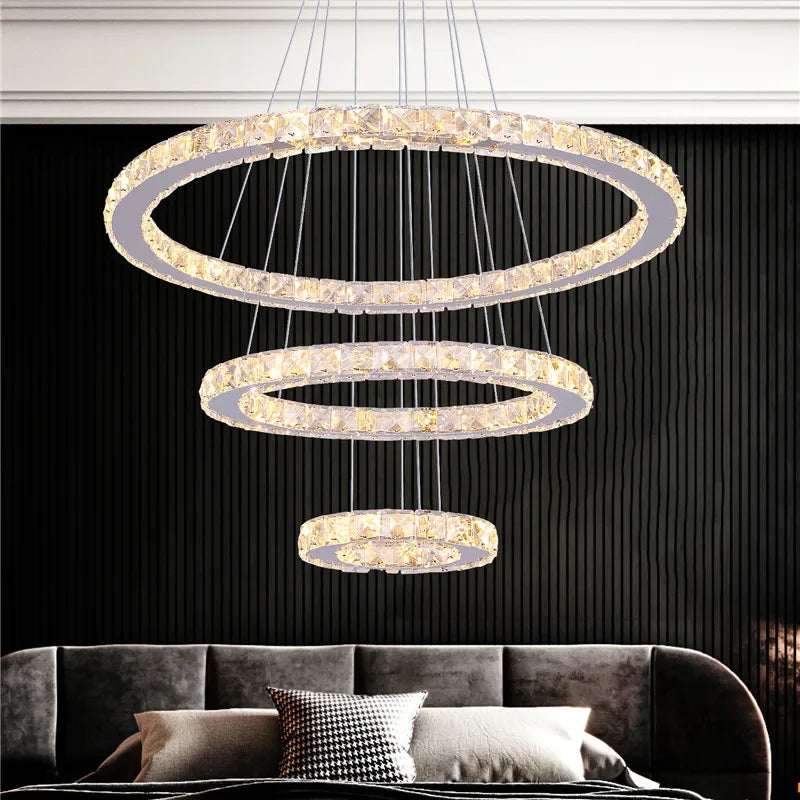 Crystal Led Ring Pendant Lights Modern Chandelier Ceiling Lamps Living Dining Room Decoration Lustre Hanging Fixtures Luminaire