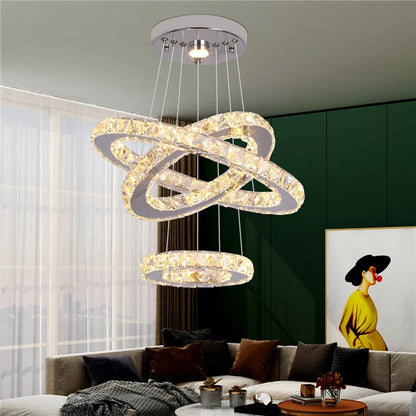 Crystal Led Ring Pendant Lights Modern Chandelier Ceiling Lamps Living Dining Room Decoration Lustre Hanging Fixtures Luminaire