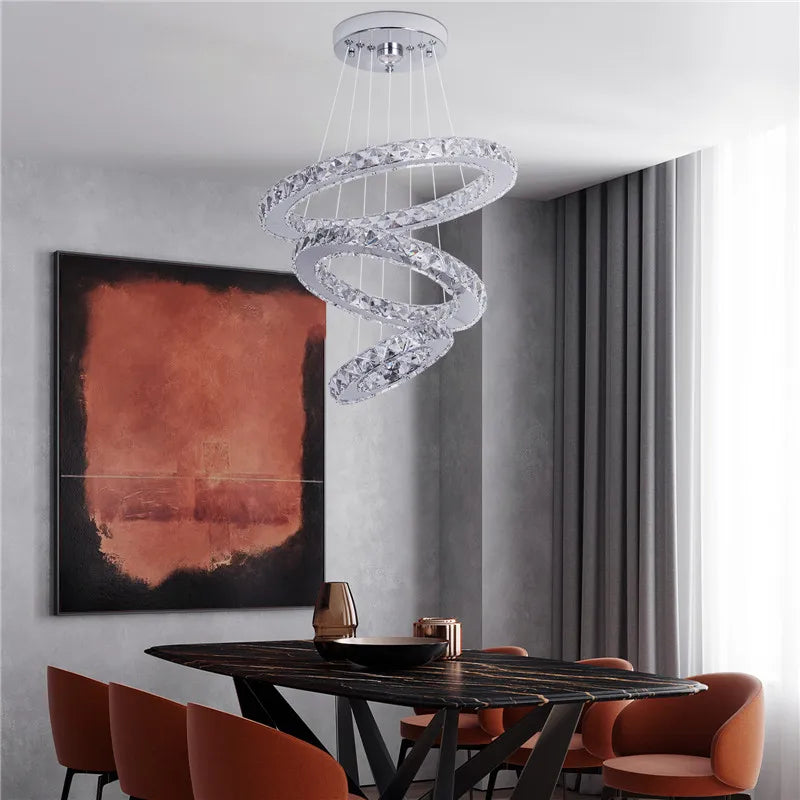 Crystal Led Ring Pendant Lights Modern Chandelier Ceiling Lamps Living Dining Room Decoration Lustre Hanging Fixtures Luminaire