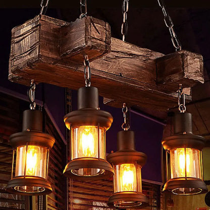 OUKANING Vintage 4 Lights Ceiling Lamp Wooden Chandelier Industrial Hanging Pendant For Restaurant Bar and Home Application