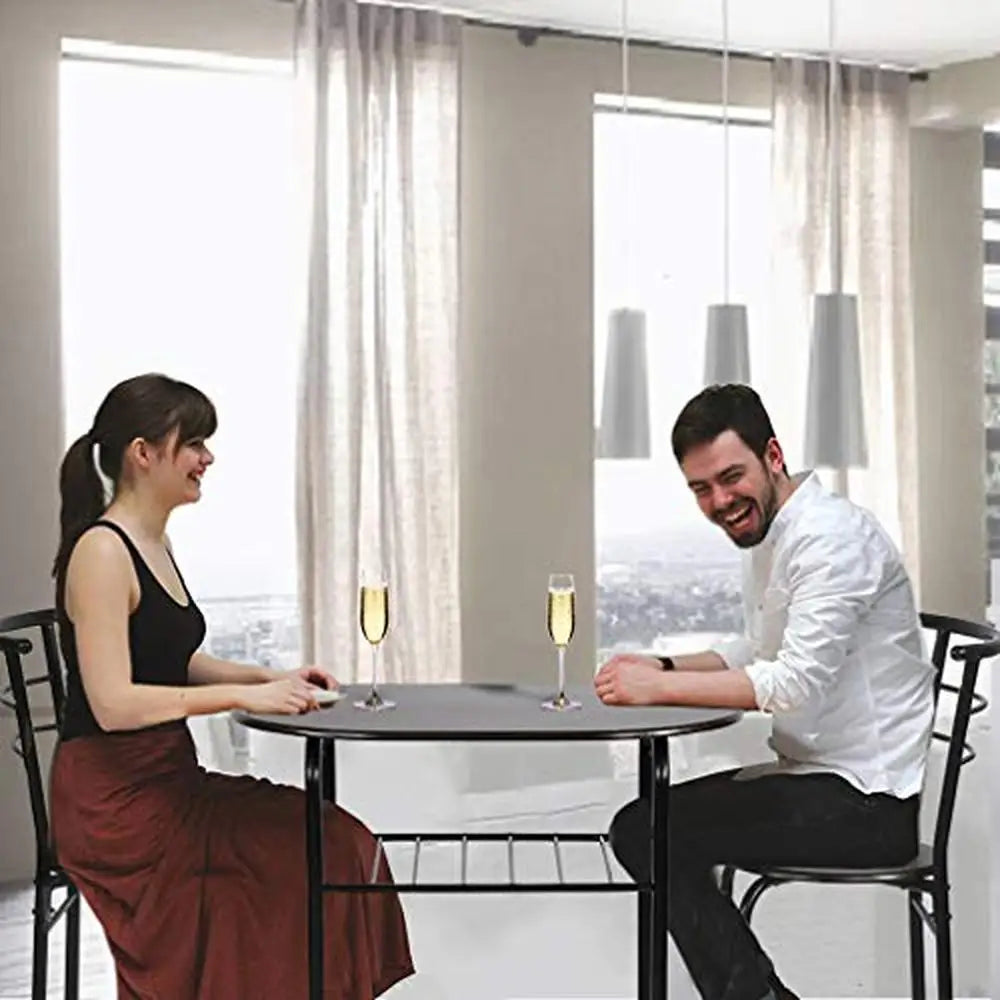 Ensemble de table à manger avec cadre en métal et 2 chaises en placage de bois MDF respectueux de l'environnement, pieds stables, style rétro, idéal pour les petits espaces, facile