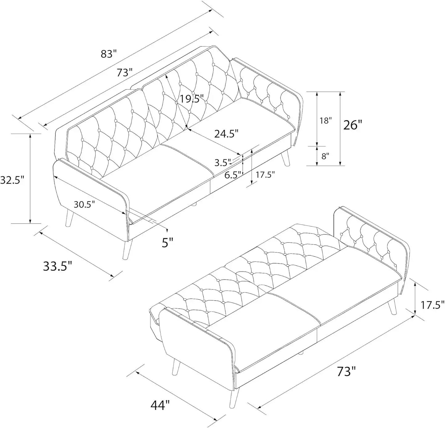 Memory Foam Futon, 3-seat Sofa, Convertible Couch, Multi-Colored Cushion for living room, office room and sleeping room