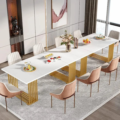 Modern Dining Table for 6-8 People, 70.8-in White Dining Room Table for Kitchen, Wooden Kitchen Table