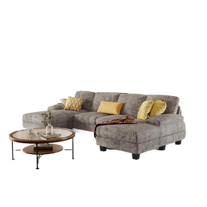 Sectional Couches for Living Room, U-Shaped Sofa Couch with Linen Fabric, 4 Seat Sofa Set with Double Chaise for Apartment