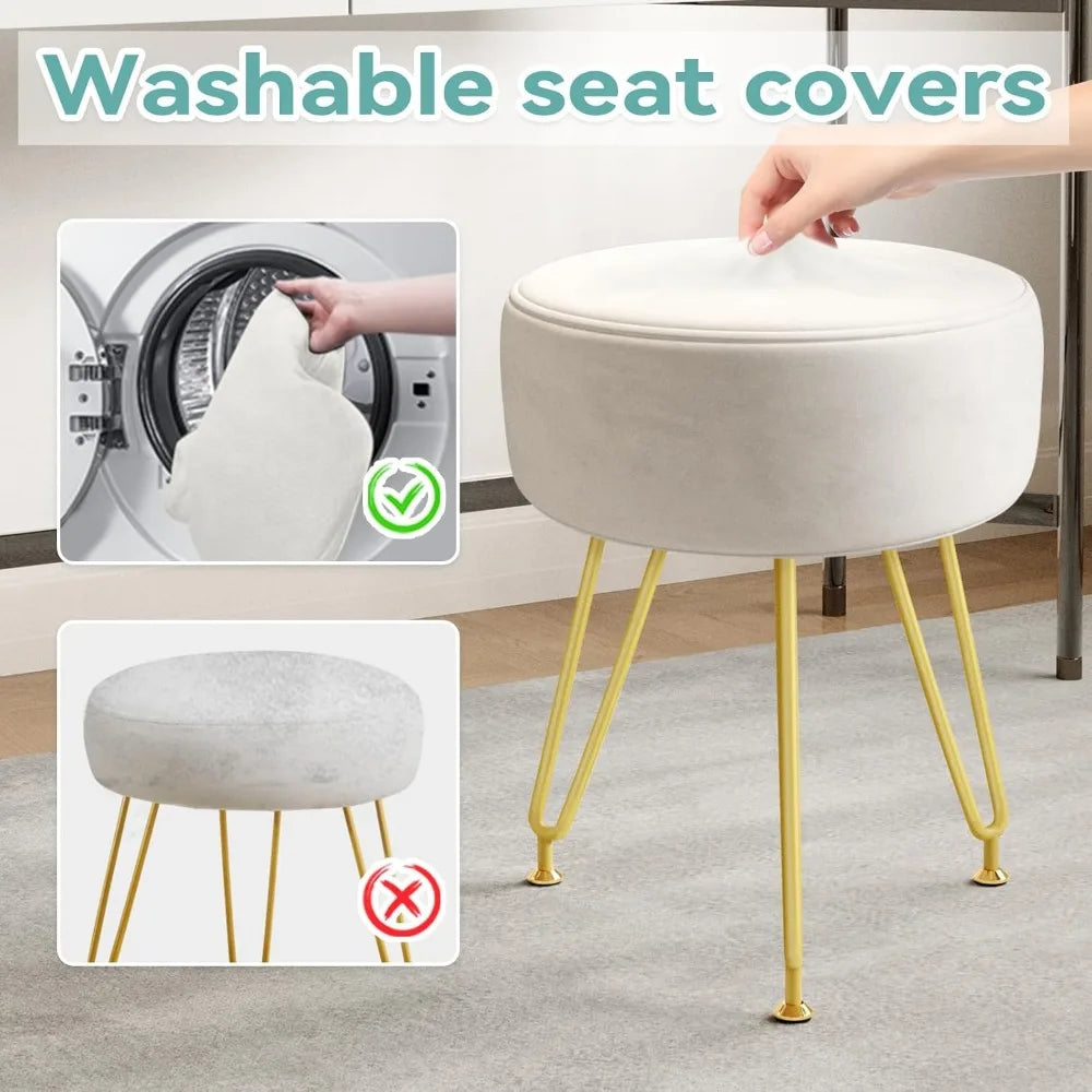 Super Soft Padded Comfy Chair for Small Spaces, Footrest 3 Metal Legs with Anti-Slip Feet，Vanity Chair for Makeup Room