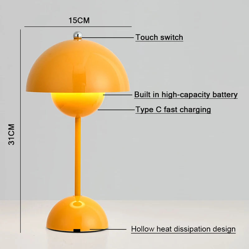 Flower Bud Table Lamp Mushroom LED Rechargeable Protable USB Night Light Touch Bedside Lamp Dining Decorative Atmosphere Light