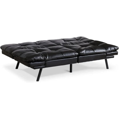 Canapé-lit futon convertible, canapé-lit futon en mousse à mémoire de forme, petit canapé-lit pour salon compact, cuir noir