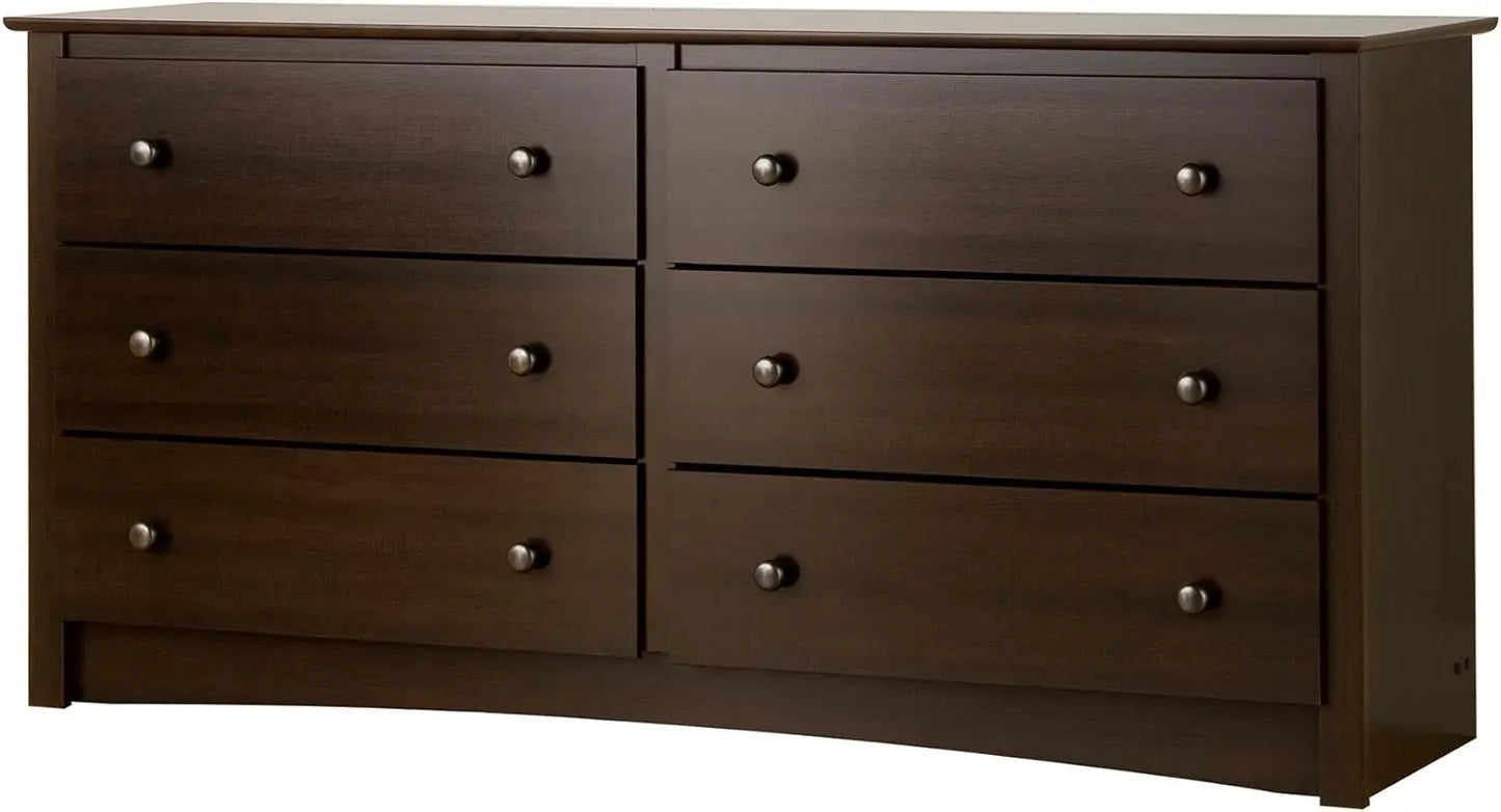 Fremont Bedroom Furniture: Espresso Double Dresser for Bedroom, 6-Drawer Wide Chest of Drawers, Traditional Bedroom Dresser