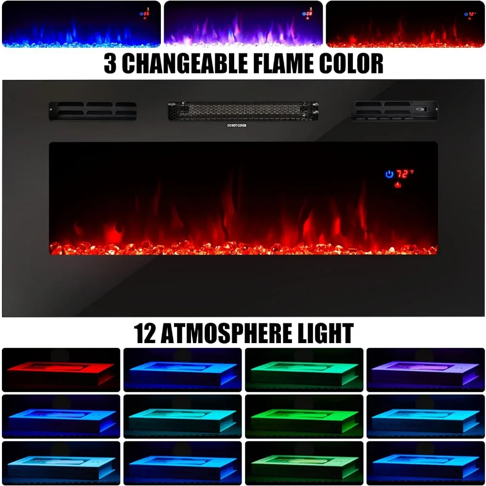 Meuble TV avec foyer électrique de 36 po, centre de divertissement à éclairage LED, support de divertissement à texture de bois moderne