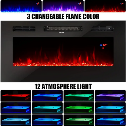 Meuble TV avec foyer électrique de 36 po, centre de divertissement à éclairage LED, support de divertissement à texture de bois moderne