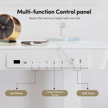 Bureau debout électrique avec tiroirs, bureau en verre de 55 pouces, hauteur réglable, bureau à domicile ergonomique