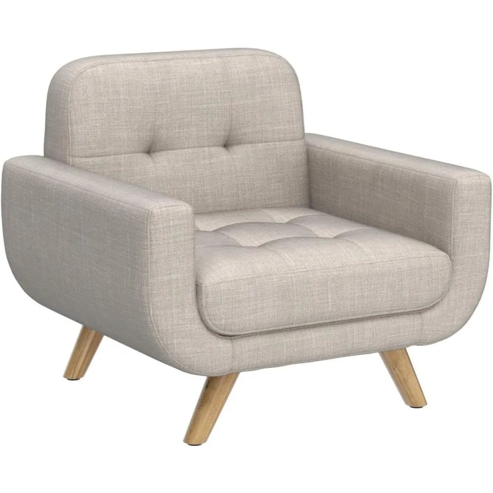 Elena Contemporary Accent Armchair with Linen Upholstery Living Room Furniture, 1SEAT, Light Beige