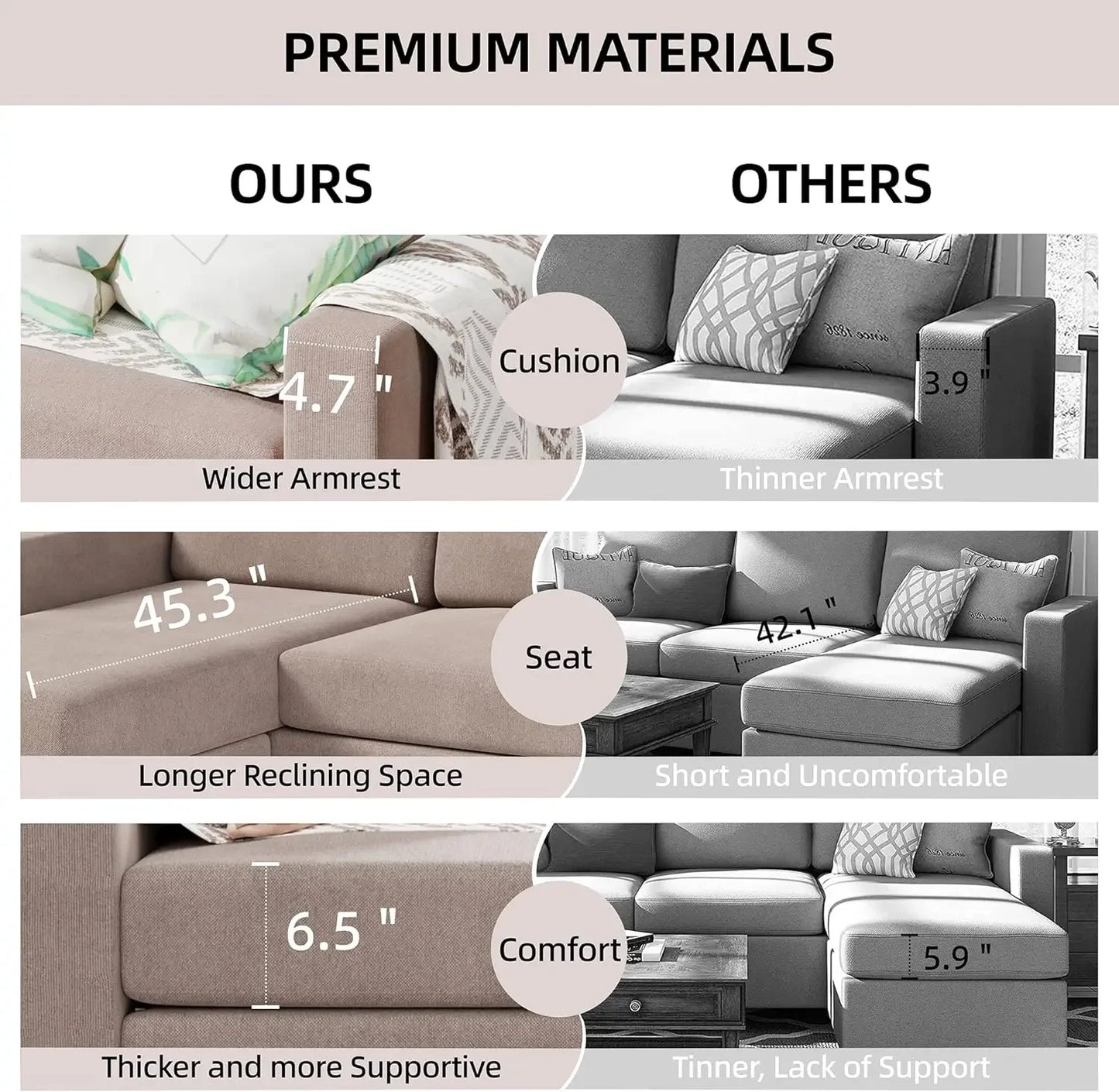 Convertible Sectional Sofa Couch, Modern Linen Fabric L-Shaped , 3-Seat Sofa Sectional with Reversible Chaise for Living Room