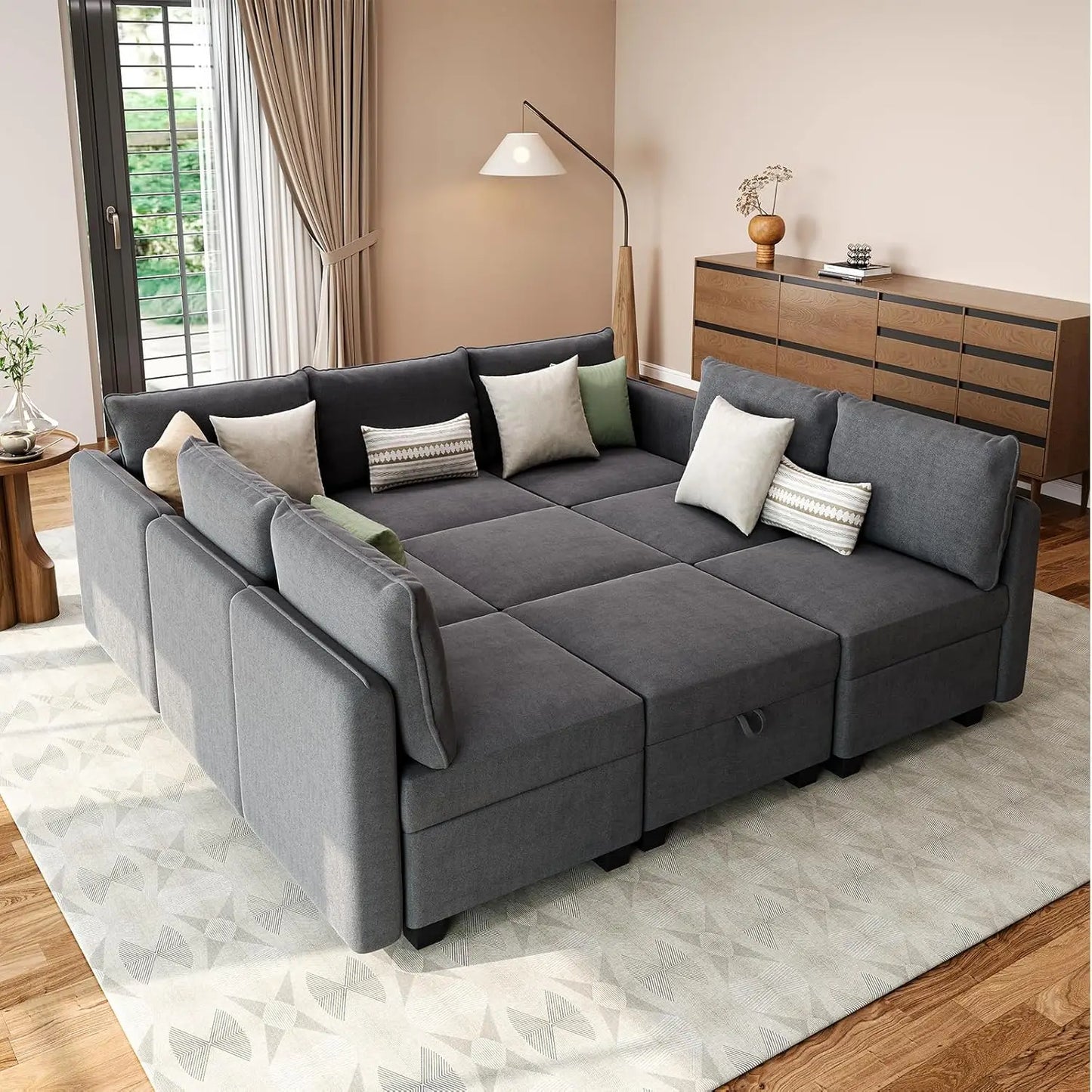 Sectional Sofa with Storage Seat, Couch with Storage Ottoman for Living Room